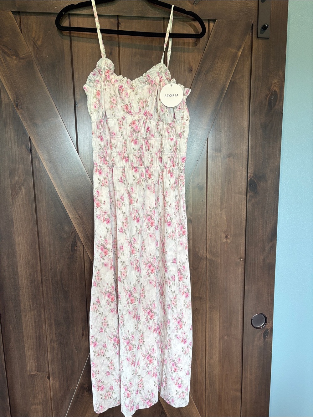 Storia Pink Floral Maxi Dress on Cream